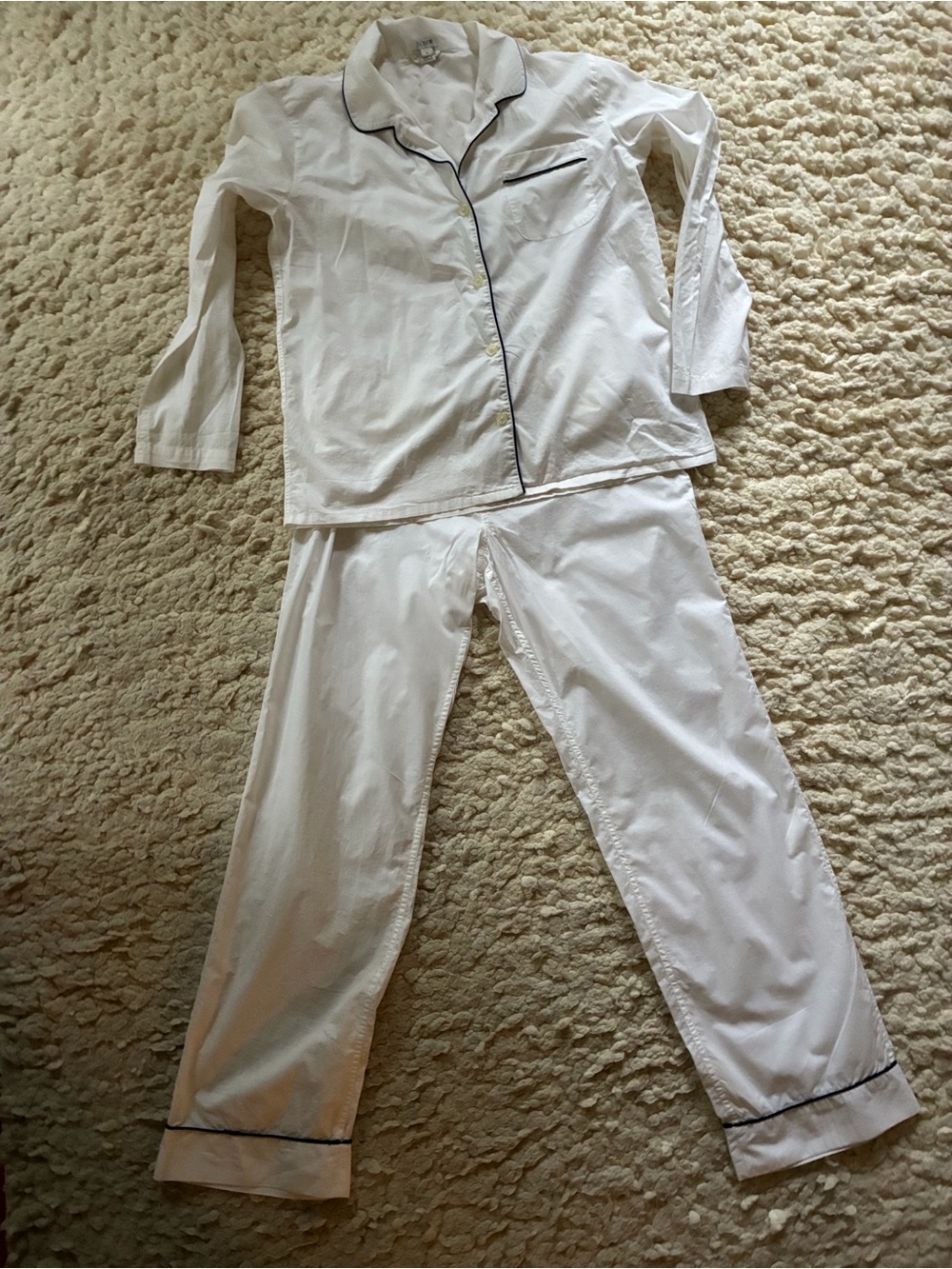 J. Crew White Pajama Set with Navy Trim